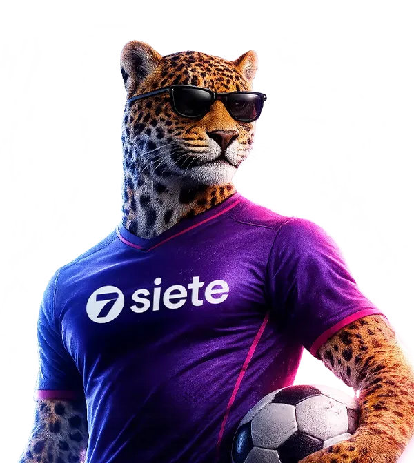 Jago, la mascota de siete.com, con la camiseta oficial y un balón de fútbol